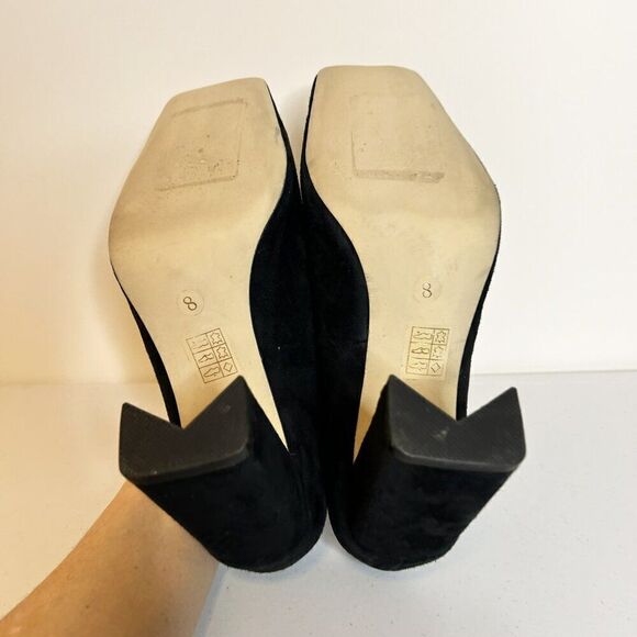 Jeffrey Campbell Black Suede High Vamp Square Toe Block Heel Pumps - Picture 6 of 7